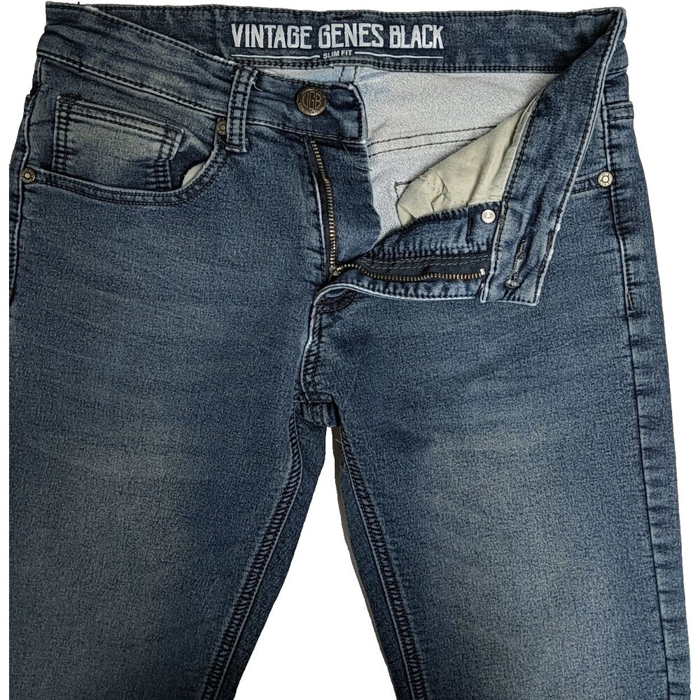 Vintage Genes Black VGB Jeans Men W28 L30 Slim Fit Dark Wash Blue - Picture 6 of 13